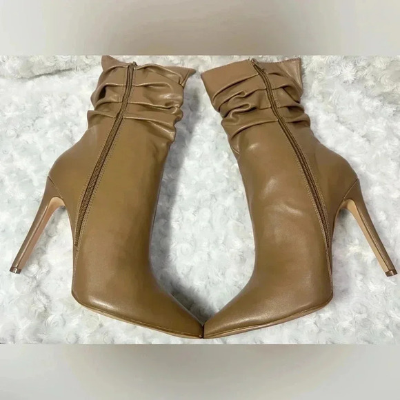 Olivia Ferguson Tan Slouchy Heeled Zipper Ankle Boots - Picture 4 of 15